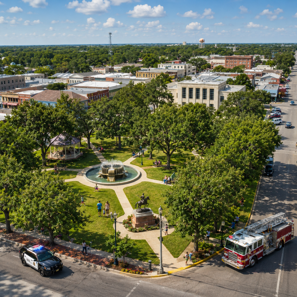 Downtown Seguin scene highlighting civic pride, public safety, community values, and quality of life in Seguin, Texas.