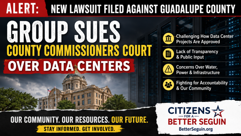 A coalition of residents and property owners filed a lawsuit in an attempt to block Guadalupe County from allowing two large data centers developments.