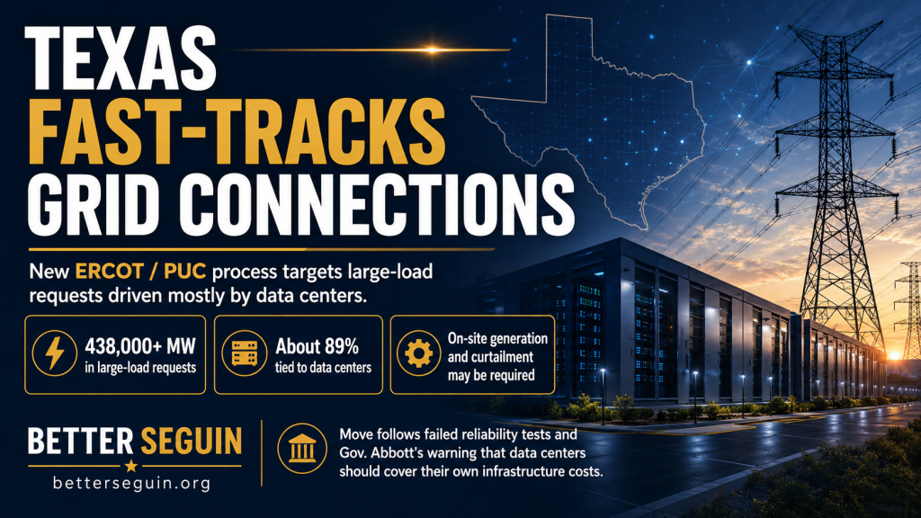 A new process has been approved by state regulators to expedite the connection of multiple large electricity users to the Texas power grid, including data centers