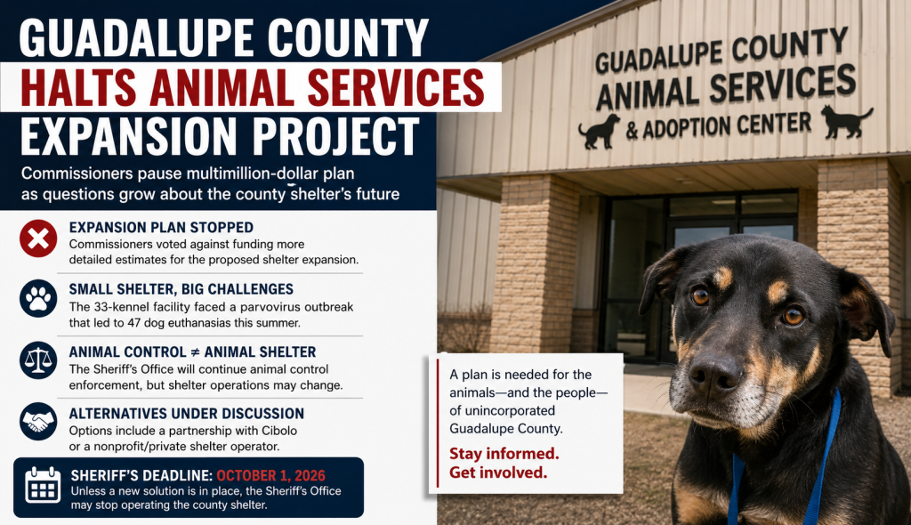 Guadalupe County Animal Services shelter expansion halted by commissioners