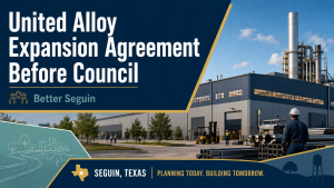 Industrial manufacturing facility representing the United Alloy expansion agreement under consideration by the Seguin City Council.
