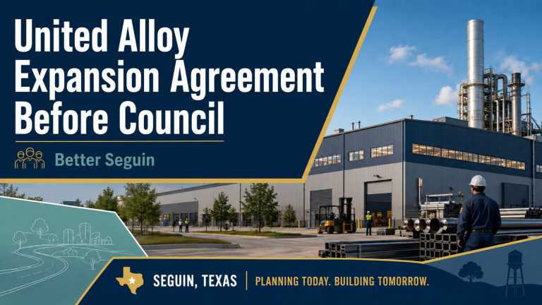 Industrial manufacturing facility representing the United Alloy expansion agreement under consideration by the Seguin City Council.