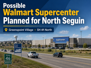 Conceptual illustration of a possible Walmart Supercenter at Greenspoint Village along SH 46 North in Seguin.
